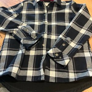Orvis Black and white Fleece lined  Plaid Shirt with pockets